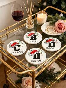 1pc Customized Name Christmas Hat Shaped Absorbent Ceramic Coaster, Heat-Resistant Pad, Suitable For Drinks, Tea Cups And Coffee Mugs, Home And Restaurant Decor, Holiday Essential Gift, Christmas Decoration, Christmas Gift - Multicolor - View 8