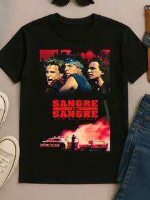 Sangre Por Sangre Chicano Classic Movie Retro Bootleg Collage Unisex Tee - 黑色 - 查看 1