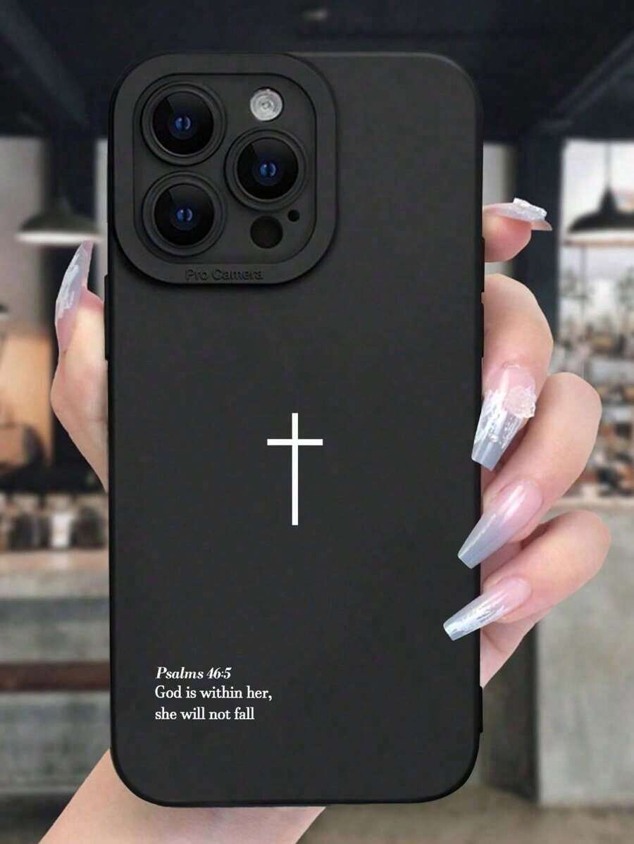 Cross Print Simple Shockproof Thick Phone Case Cover Suitable For IPhone17/IPhone17 Air/IPhone17 Pro/IPhone17 Pro Max/16 Pro Max/15 Pro Max/14 Pro Max/13 Pro Max/12 Pro Max/11 Pro Max - 黑色 - 查看 1