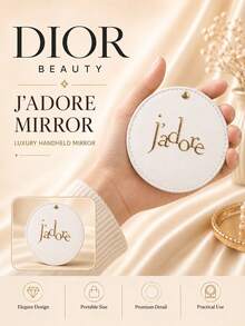 Dior مرآة ديور جينيروز، مصنوعة من الجلد الاصطناعي الأبيض، مزودة بمرآة عالية الدقة، صغيرة وخفيفة الوزن وسهلة الحمل، مثالية لتعديل المكياج اليومي وحملها في الحقيبة، مناسبة كهدية أو للاستخدام الشخصي - أبيض - مشاهدة 3