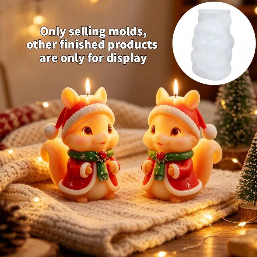 Christmas Red Hat Squirrel Scented Candle Silicone Mold, Reusable, Easy To Demold, Suitable For Handmade Scented Candles, Christmas Holiday Atmosphere Decoration, Handmade Enthusiasts Holiday Creative Handmade Gifts, DIY Creative Gift Making Tools/Home Decor Holiday Soft Furnishing Desktop Display - A - View 1