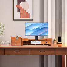 Soporte para monitor resistente con cajón, soporte elevado para monitor, estante de escritorio, organizador para oficina, estudio y juegos. - color madera - Ver 6