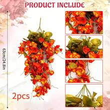 1/2pcs Artificial Hibiscus Flowers, Autumn New Wedding Decor, Wall Hanging, Home Decor, Thanksgiving Decor, Indoor Decoration - Orange-red - View 12