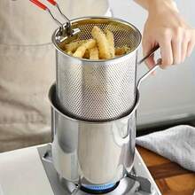 Stainless Steel Deep Fryer Set With Strainer Basket (Food Tongs Sold Separately), Available In 1200ml And 1800ml Capacities, Easy To Clean, Multi-Purpose Kitchen Tool For Frying And Boiling Food, Ideal For Daily Cooking In Apartments And Homes - Multicolor - View 3