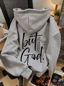 ZZG Es Trus 秋冬女款灰色大尺碼 Slay 字母印花 Y2K 抽繩連帽休閒街頭風運動衫 - 灰色 - 查看 3