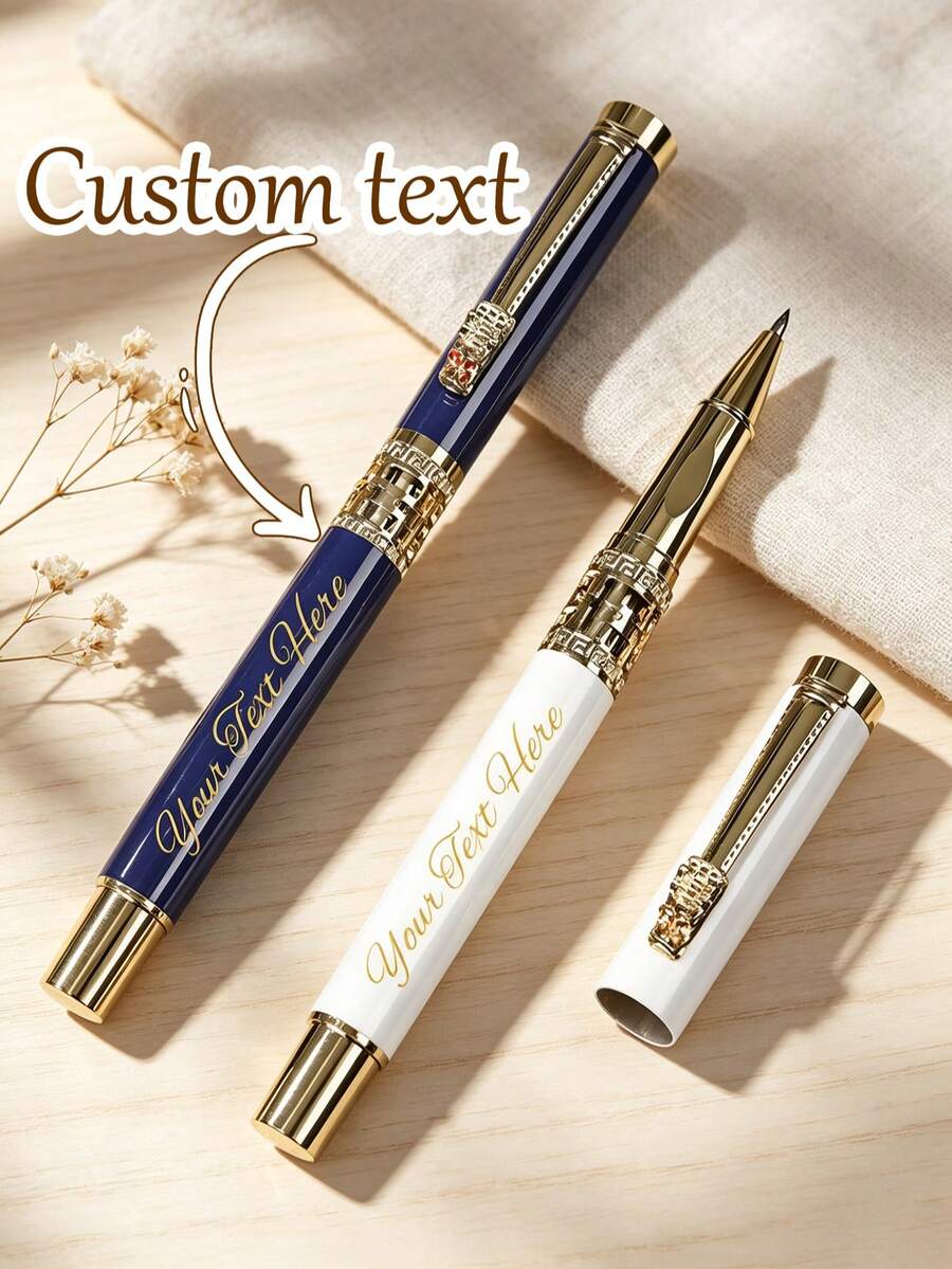 1 Pen And 4 Replacement Nibs And 1 Velvet Pen Pouch, Dragon Head Hollow Bright Metal Pen Set, Free Engraving, Perfect For: Office, School, Daily Use, Gift, Father's Day Gift - Sets - View 1