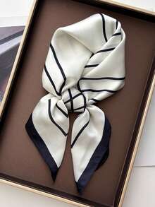 1pc Bandana French Minimalist Geometric Striped Square Scarf, Vintage Decorative Headscarf For Office And Daily Wear - Multicolor - View 1