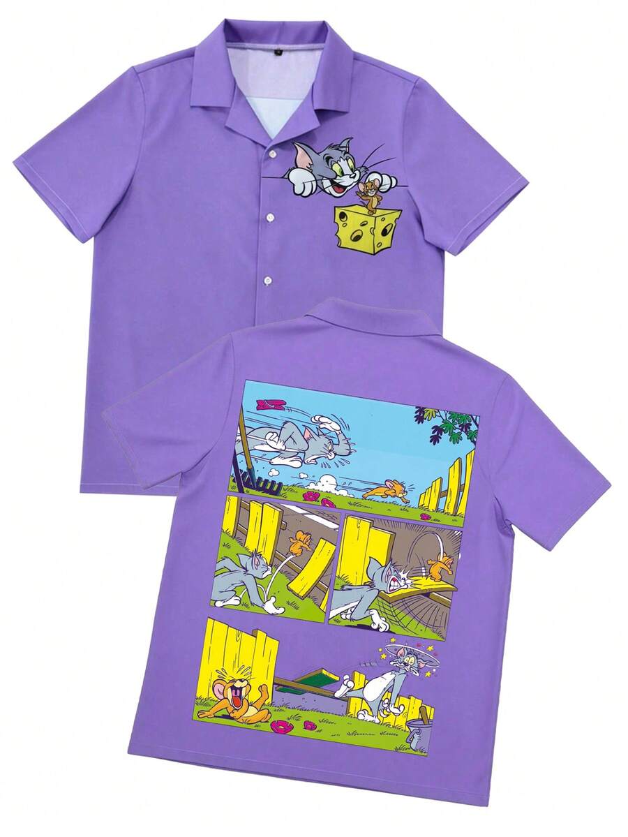 Strevion TOM & JERRY Men's Cartoon Graphic Short Sleeve Shirt - Multicolor - View 1