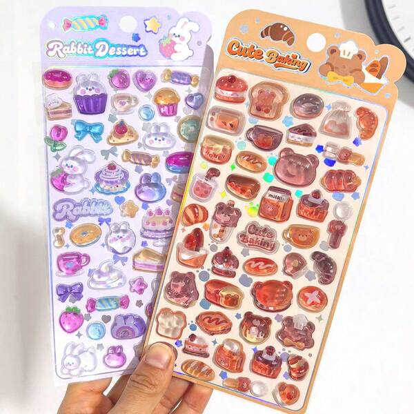 Rabbit Dessert Bear Baking 3D Transparent Crystal Epoxy Bubble Stickers, Bread Cake Candy Cartoon Animal Jelly Embossed Decals, Girly Ins Style Guka Gupan DIY Material, Planner Water Bottle Phone Case Luggage Decoration Stickers, Cute Stationery Reward Stickers For Kids And Students