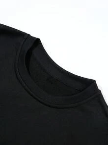 Sudadera Casual con Estampado Gráfico y Cuello Redondo para Mujer, Tallas Grandes, Ropa para Otoño y Primavera, Uso Diario Casual, Manga Corta - Negro - Ver 3