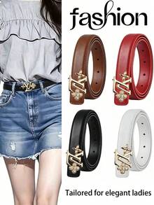 Cinturón elegante de mujer con hebilla de letra, material de PU, cinturón ajustable para la cintura, adecuado para vestidos y uso diario - Multicolor - Ver 1