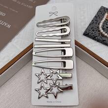 8/24pcs Metal Side Bangs Hair Clips, Fashion Hair Accessories, Silver Bangs Clips Set, Hair Claws, Hair Pins, Hair Clips - Multicolor - View 2