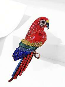 1pc Fashionable Elegant Colorful Rhinestone Inlaid Vintage Parrot Brooch Versatile Clothing Accessory Pin - Multicolor - View 4