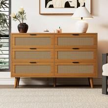 Sideboard With 6 Drawers – Wood Finish, Industrial Style - Walnut - View 5