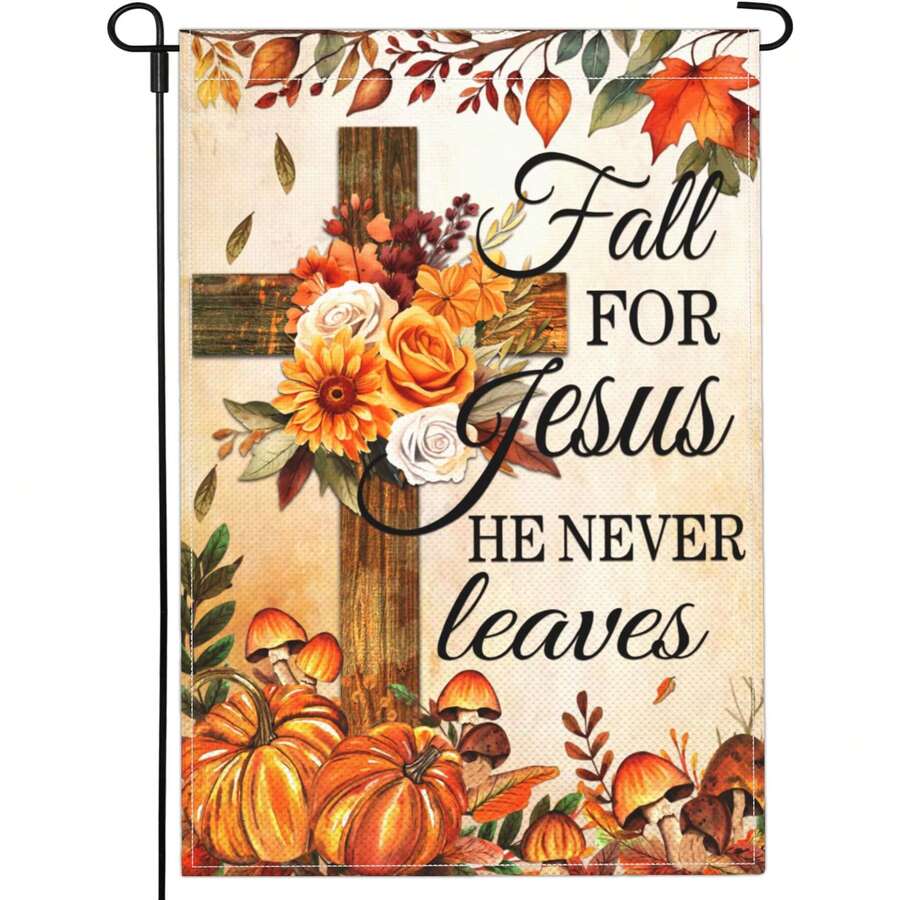 1pc Autumn Thanksgiving Pumpkin Garden Flag, Polyester Material, Thanksgiving Message Pumpkin Outdoor Garden Flag, Double-Sided Printed Yard Decor Sign, Outdoor Home Decoration - B - View 1