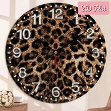 1Pc 2D Flat 12In Leopard Print Round Silent Wooden Wall Clock, Silent Quartz Movement, Holiday Gift For Halloween Thanksgiving Christmas, AA Battery Not Included,Room Decor,Bedroom Decor,Office Decor,Classroom Decor,Fall,Picks - Multiple Styles/1pc - View 2