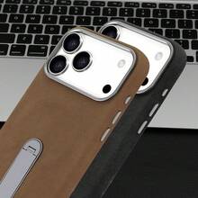 VIETAO 支援無線充電磁吸手機殼，相容 iPhone 15 16 17 Pro Max Air，翻毛仿皮 360 度隱藏支架手機保護殼 - 黑色 - 查看 8