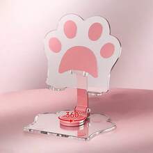 1pc Black Cat Paw Transparent Acrylic 360° Rotating Foldable Tablet Stand, Suitable For Phone, - Multicolor - View 4
