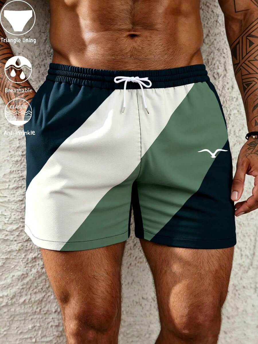 Men's Summer Color-Block Swim Trunks (With Liner)