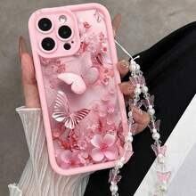 蝴蝶图案粉色链条防震简约时尚手机壳，兼容 16/15、15 Pro Max、Apple P13、P14、P11、P12等机型，防震设计，适用于XS/XR/16 Pro Max/13等机型。另有78P/78GES2等型号可选。 - 彩色 - 查看 2