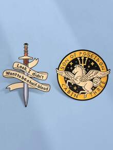 QTHOPE 2pcs Greek Mythology Element Brooch Series Sword & Metal Badge - Multicolor - View 5