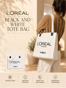 L’Oreal Paris L'Oréal Cream Canvas Tote Bag, 40*55cm, Canvas Fabric, Magnetic Closure, Large Capacity, Suitable For Commuting And Travel, Perfect For Gifting - White - View 3