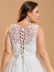 Women Plus Size Elegant Solid Color Patchwork Retro Mesh Wedding Dresses Bridal Event Bachelorette Bridal Shower Brunch Engagement Honeymoon Party - White - View 10