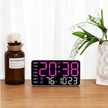 Bedroom Large Digital Alarm Clock, Temperature, Date And Weekday Display, Adjustable Brightness And Volume, Desktop Or Wall-Mounted, Modern Home And Office Clock - White Shell Pink - View 8
