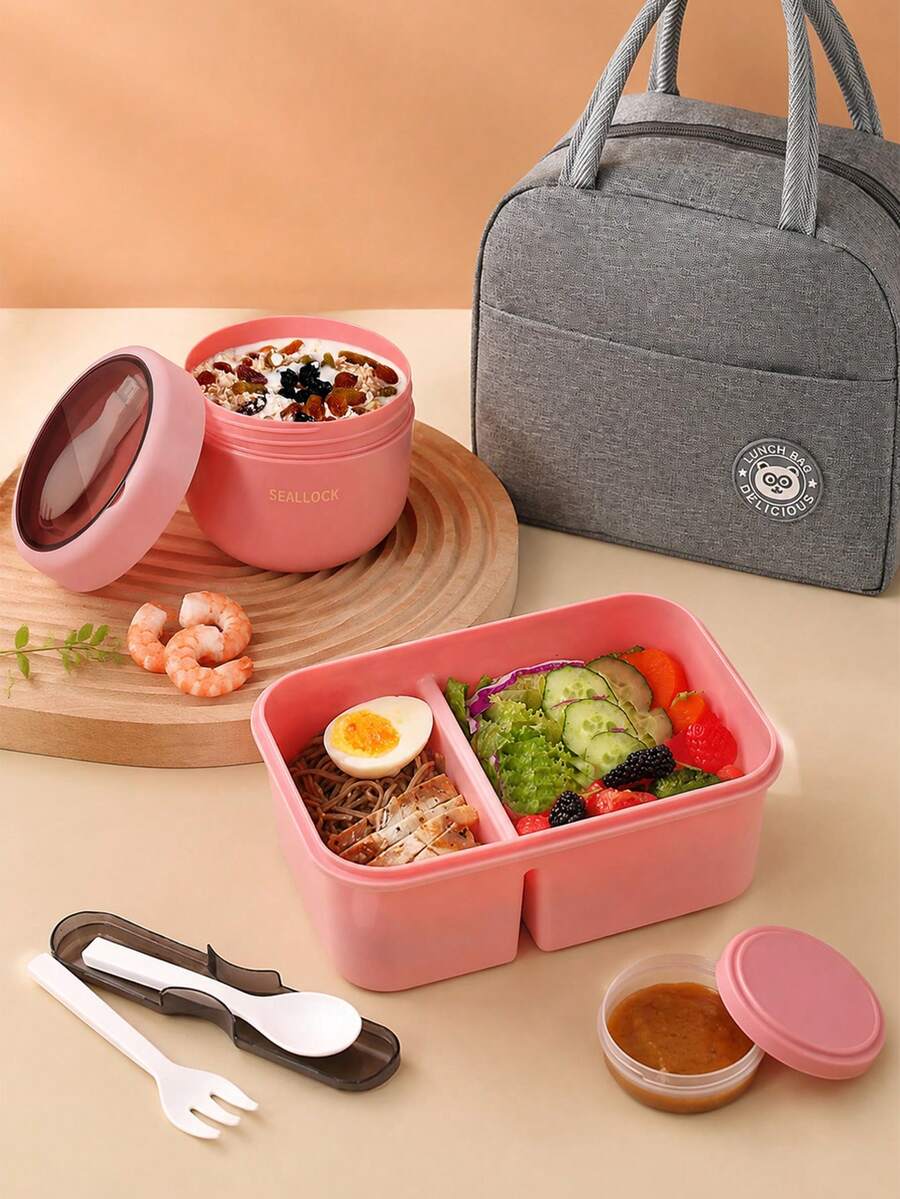 1/2/4件組多格分隔便當盒 防漏密封式餐盒附醬料盒與餐具 可微波 適合上班族減脂飲食與學生 便攜式野餐露營戶外旅行收納盒