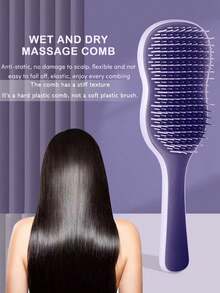 1pc Natural Soft Bristle Hair Brush With Non-Slip Handle, Scalp Massage Comb Suitable For Curly, Straight, Dry Or Wet Hair - Multicolor - View 5