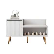 Modern White Shoe Storage Bench With Seat And Backrest - Metal Handles & Legs - Perfect For - 白色 - 查看 2
