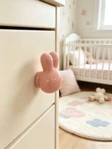 1pc Cute Rabbit Head Ceramic Drawer Pull, Macaron Color, Smooth And Durable, Suitable For Baby Bedroom Decor Creative, Personalized Baby Gift - Multicolor - View 8