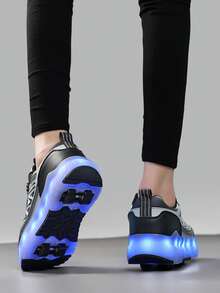 Unisex LED Rechargeable Light-Up Shoes, Children's Roller Skates, Multi-Functional Transformable Roller Shoes, Suitable For All Seasons, With Detachable Wheels, Perfect For Outdoor And Sports Skating - White - View 8