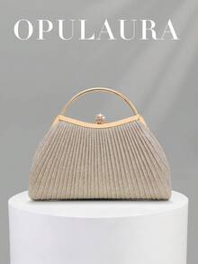 OpulAura 歐美女款時尚閃亮水鑽晚宴包，奢華亮片鑽石手拿包，高端亮面手提包，靜奢風手袋，適合舞會、派對、雞尾酒會、生日派對，搭配禮服，生日禮物，新娘手拿包 - 金色 - 查看 2