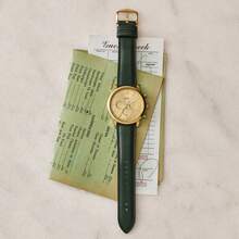Fossil FS5580 Gold Big Dial Men Quartz Watch Dark Green Leather Chronograph 50M Waterproof Luxury Versatile Watch - one-size - View 2