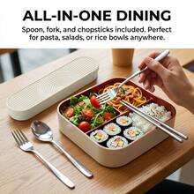 1set Portable Travel Utensils With Storage Box, 304 Stainless Steel Reusable Tableware, Chopsticks Spoon Fork Set For Lunch Box, Portable Cutlery Set For 1 Person, Silverware Dinnerware Set For Student Adult Use In School, Office, Picnic, Camping - Multicolor - View 3