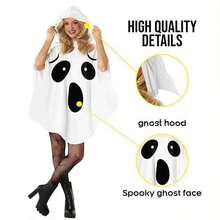 1pc Halloween Girls Costume Cape, Ghost Hooded, Funny Pumpkin Face Cape Cosplay Outfit (Mixed Hair) - B - View 4