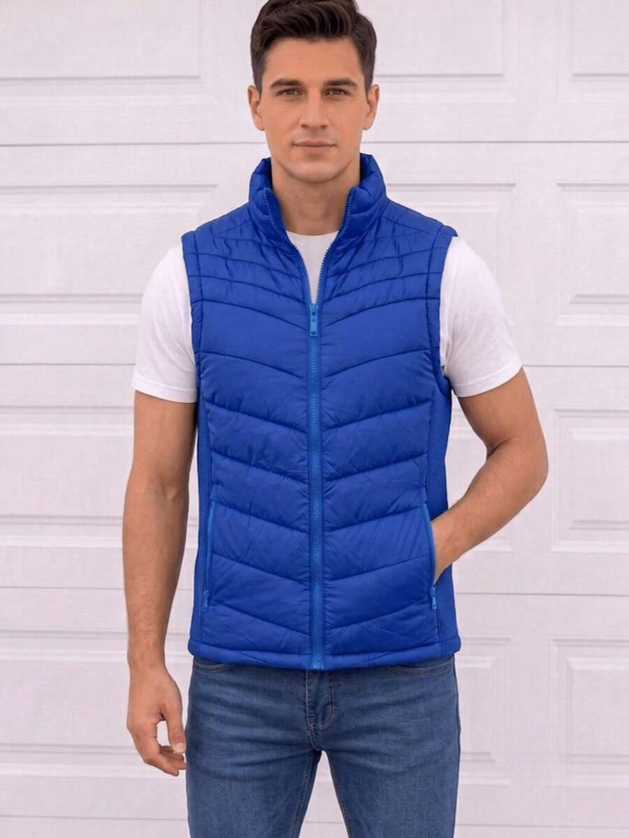 Chaleco Marca Impala - Diseño Exclusivo Para Hombre Estructura Acolchada Con Costuras En Arco Y Horizontales - Cuello Alto Protector Sin Capucha - Azul - Ver 1