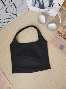White Backless Knit Camisole, Create Fashionable Summer Look Casual - Black - View 5
