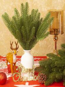 5/10pcs Artificial Pine Branches, Christmas Artificial Pine Stems, Cedar Branches, Green Pine Branches, Christmas Green Pine Picks For Wreath Crafts, Christmas Tree, Cabinet DIY, Winter Home Decor - Green - View 6