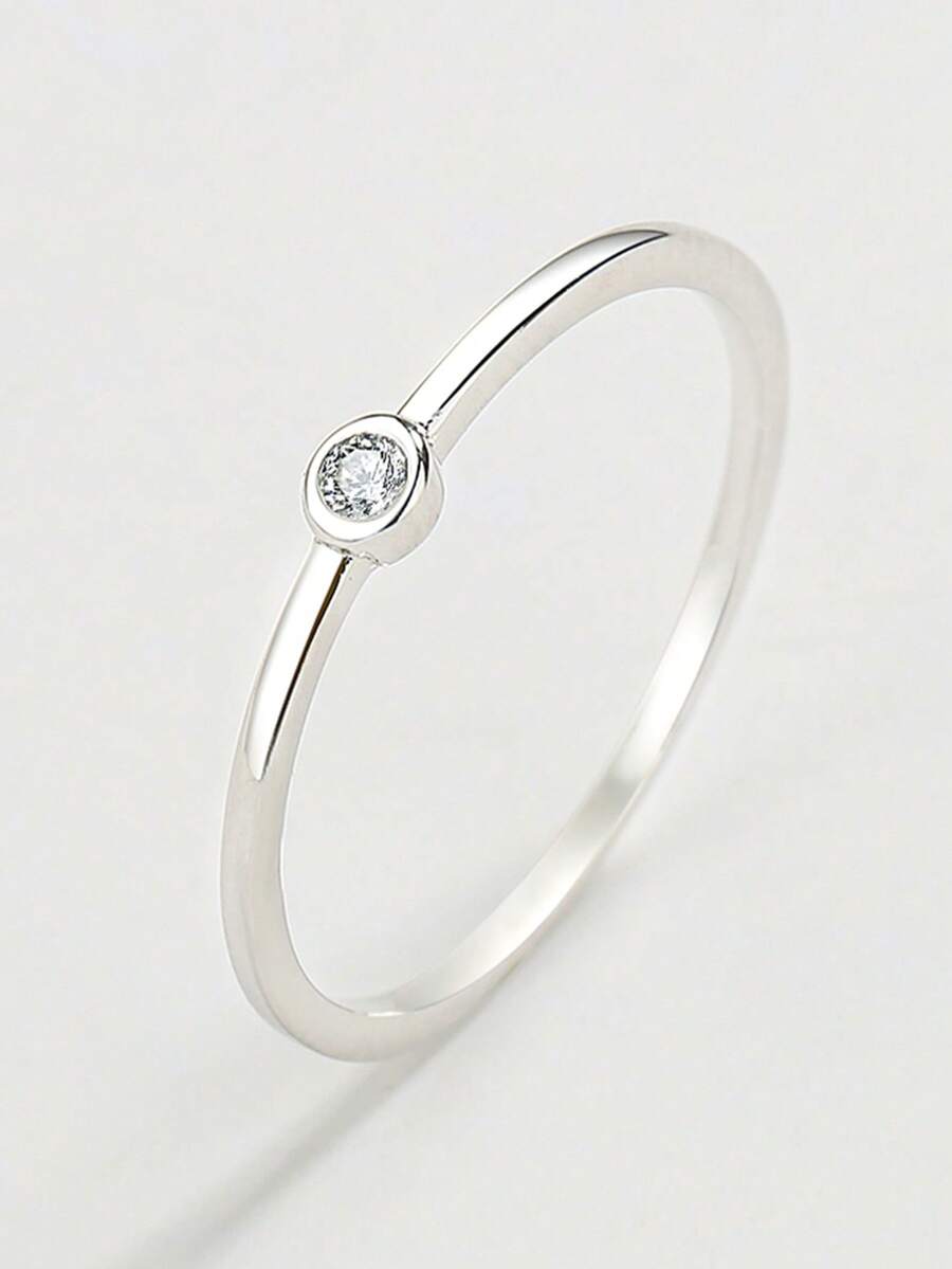 1pc Classic Round Geometric Couple Ring For Women, Suitable For Valentine's Day, Engagement, Daily Commute, Party, Gift Jewelry - White - View 1
