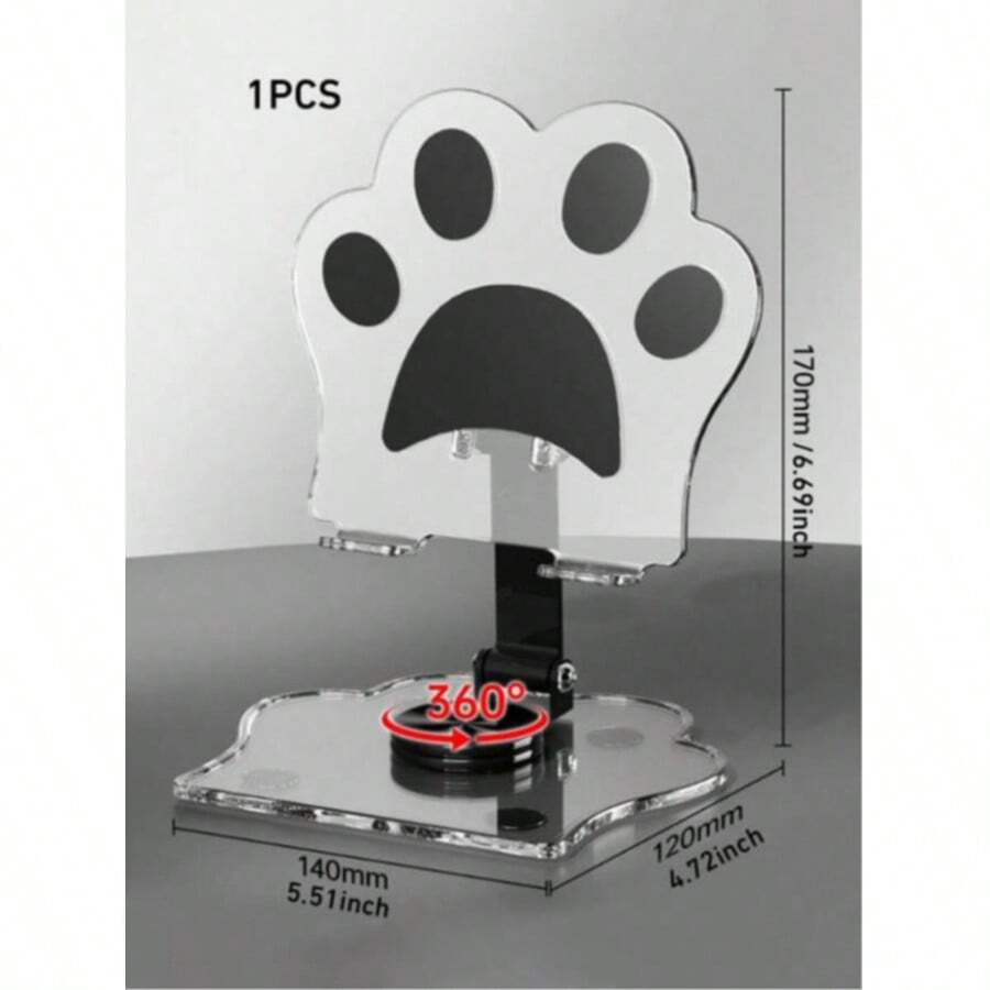 1pc Black Cat Paw Transparent Acrylic 360° Rotating Foldable Tablet Stand, Suitable For Phone, - Multicolor - View 1