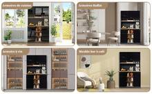 Modern White Sideboard - Adjustable Shelves - Black and Natural - View 2