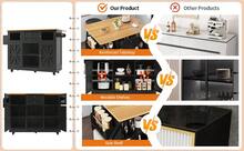 Kitchen Island With Worktop, Buffet With Shelves And Drawers - Black - Black - View 5