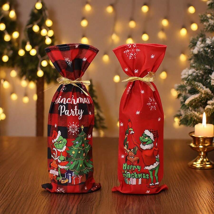 The Grinch زينة عيد الميلاد: غلاف زجاجة على شكل وحش أخضر - ديكور زجاجة طاولة بأسلوب كرتوني - متعدد الألوان - مشاهدة 1