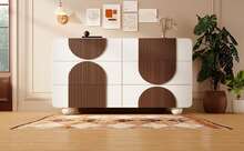 Sideboard With 6 Drawers, Elegant Curved Design White And Walnut Wood - Putih - View 6