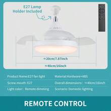 XINGOO E26/E27 隱形吸頂風扇燈，白色 16 吋小風扇，配乳白色燈罩/鑽石燈罩，ABS 扇葉，遙控控制 4 速 3 色無級調光，亮度可調，附贈底座 - 遙控器控制 - 查看 12