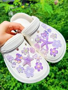 20入紫色海洋系列鞋飾（海星、熊、花朵）適用於洞洞拖鞋DIY裝飾配件 - 淡紫色 - 查看 5