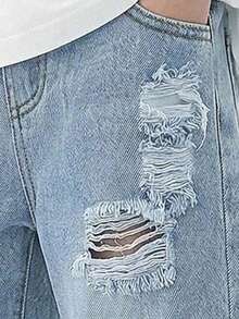 Young Boy New Fashion Distressed Casual Soft Basic Simple Blue Denim Distressed Shorts Spring Summer - Blue - View 4