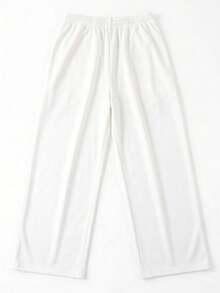 SU ER Men's Summer Loose Drawstring Elastic Waist Casual Pants, Draped Lazy Wide Leg Long Trousers - White - View 4